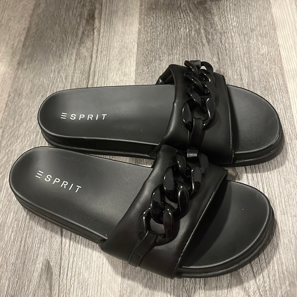 Esprit Black Slide Sandals with Braided Detail